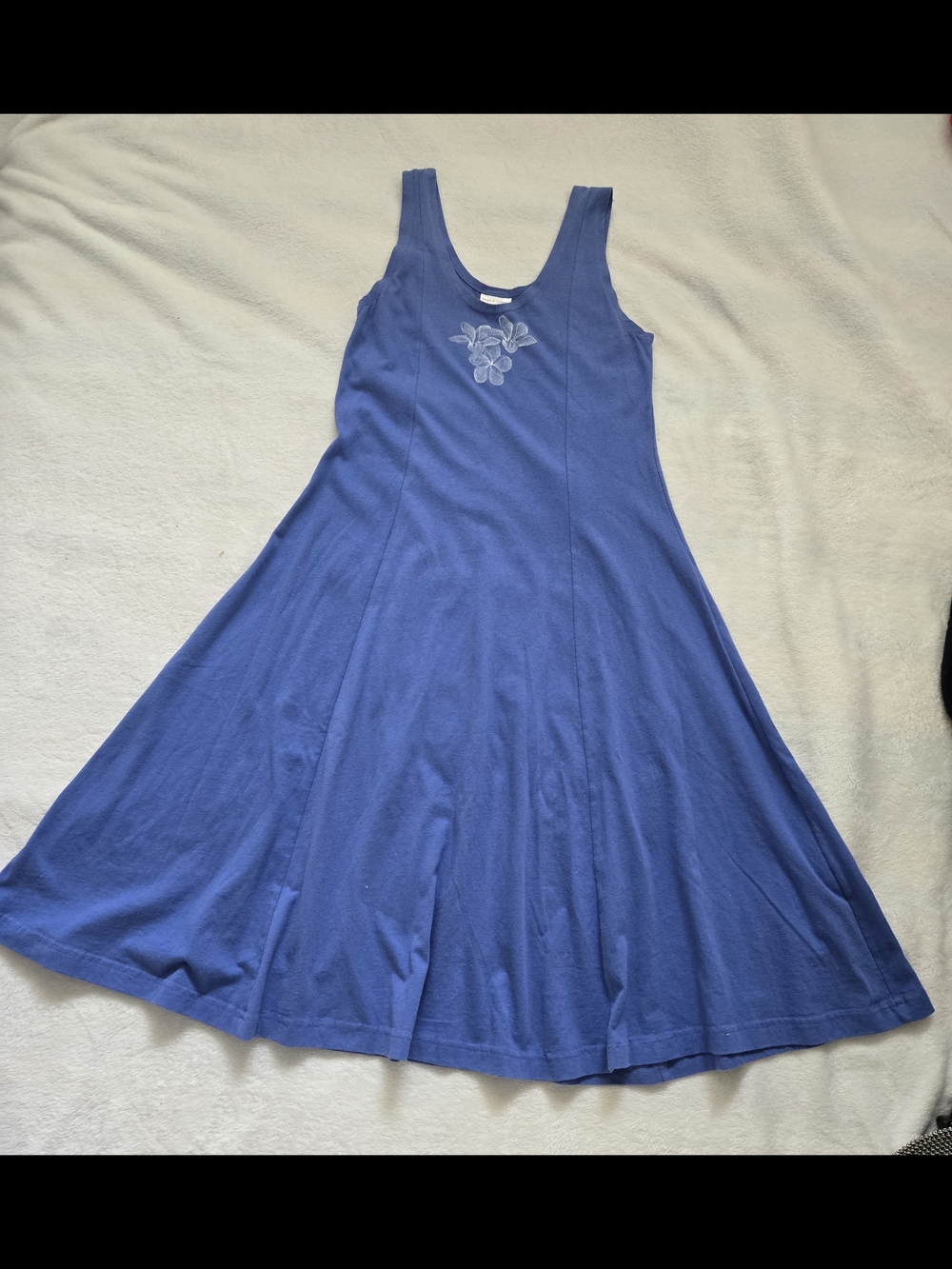 Blue Sleeveless Floral-Accent A-Line Dress